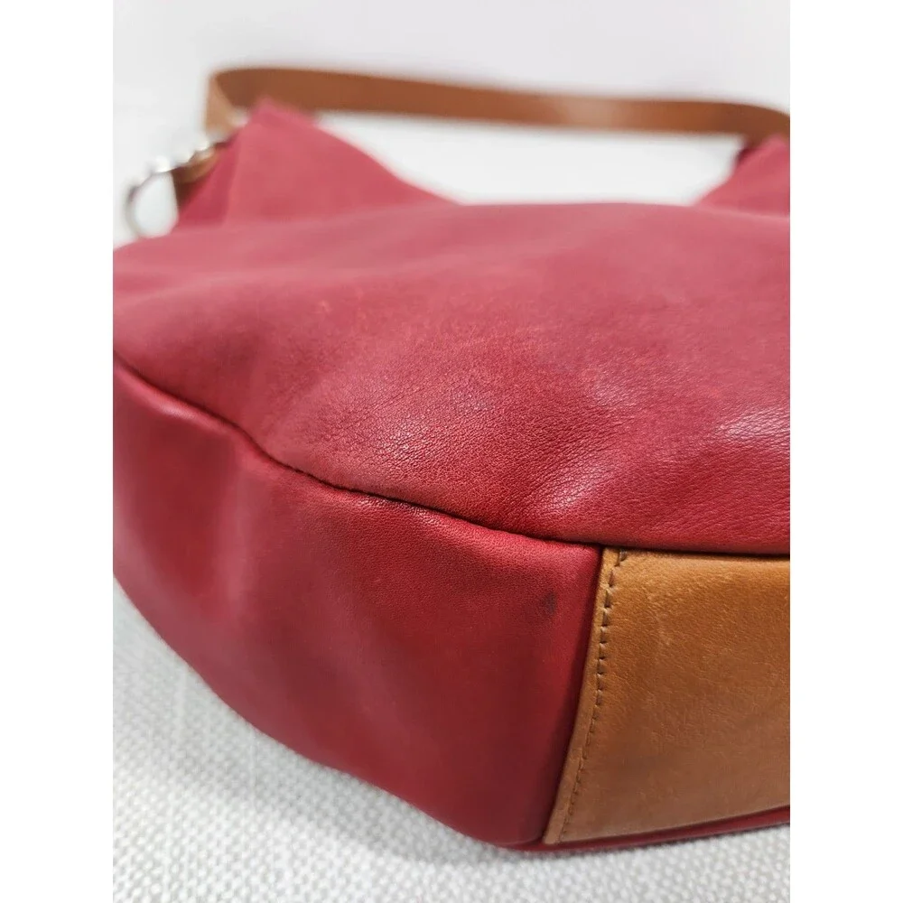 Valentina Red Brown Leather Hobo Shoulder Bag